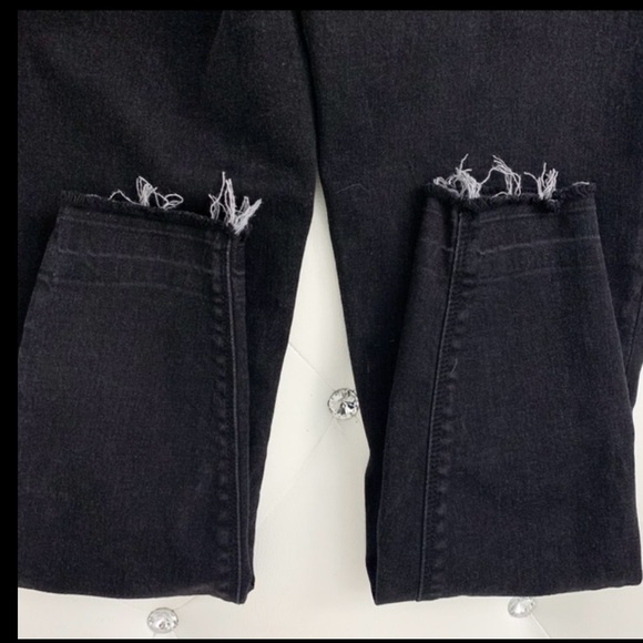 Spanx $128 Distressed Stretch Skinny Ankle Jeans Frayed Hem Faded Black X-Small - Picture 6 of 8